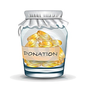 Jar with coins; donation concept