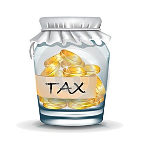 Jar with coins; tax concept