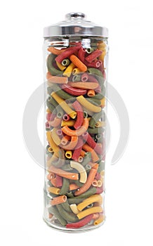 Jar of colourful pasta