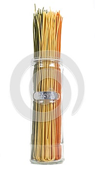 Jar of colourful pasta