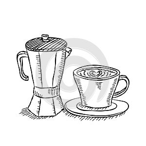 Jar and Cup of Coffee-Hand drawn Vector