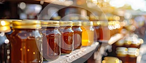 Jar of delicious honey on the table, looks delicios