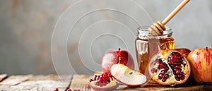 Jar of delicious honey on the table, looks delicios photo