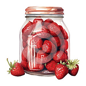 Jar filled with freshly picked strawberries
