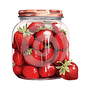 Jar filled with freshly picked strawberries