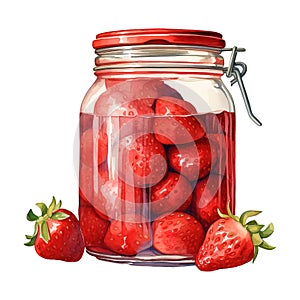 Jar Filled with Freshly Picked Strawberries
