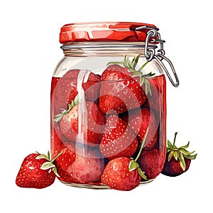 Jar Filled with Freshly Picked Strawberries