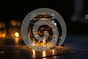 A jar filled with glowing fireflies
