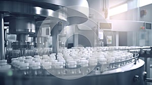 Jar filling with tablets on a packaging line in a pharmaceutical factory