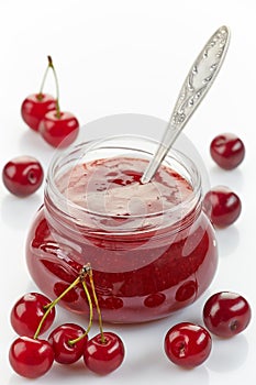 Jar of fruit and cherry jam