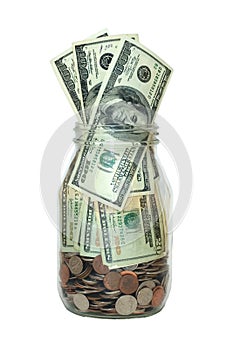 Jar Full of Money, Saving Concept, Isolated photo