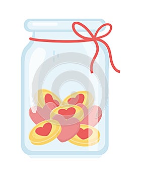 Jar glass with coins money hearts love charity and donation concept