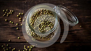 A jar of green mung bean studio shot product presentation food photography