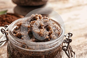 Jar with handmade natural body scrub,