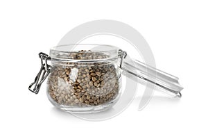 Jar with hemp seeds