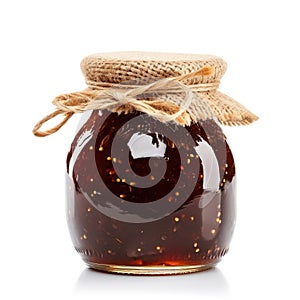 A jar of homemade jambul jam with fresh jambul, isolated on a white background. Ai Generated