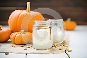 a jar of homemade pumpkin seed milk