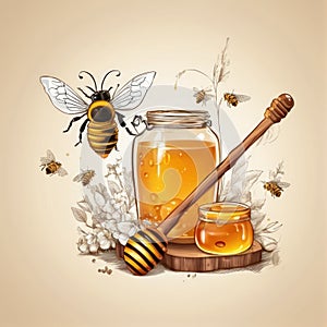 Jar of Honey and Honey Dipper