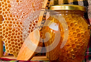Jar of Honey and honeycomb