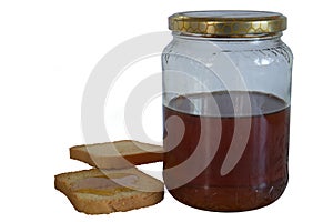 Jar of honey with rusks