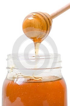 Jar Of Honey With Wood Drizzler Isolated