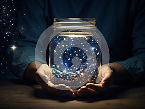 Jar with hundreds of stars two hands that are giving