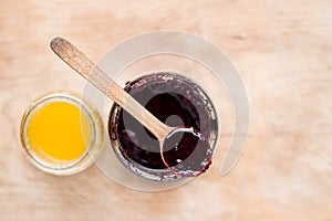 Jar of jam and honey