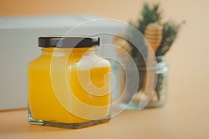 A jar with lid of homemade lemon curd