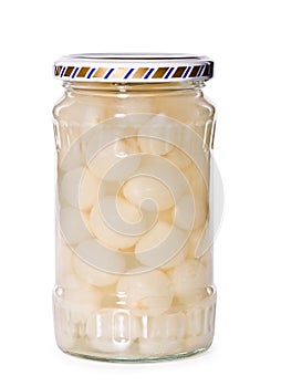 Jar of marinaded onion, isolated