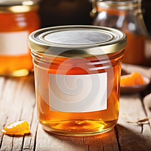 Jar of marmalade, orange jam preserve spread, empty blank generic product packaging mockup