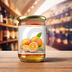 Jar of marmalade, orange jam preserve spread, empty blank generic product packaging mockup