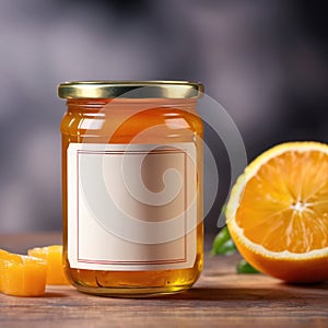 Jar of marmalade, orange jam preserve spread, empty blank generic product packaging mockup