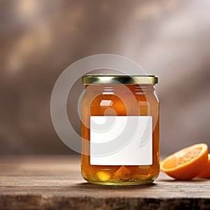 Jar of marmalade, orange jam preserve spread, empty blank generic product packaging mockup