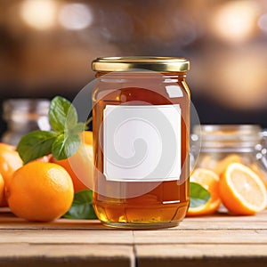 Jar of marmalade, orange jam preserve spread, empty blank generic product packaging mockup