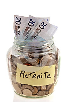 Jar with money saved for retirement