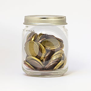 Glass Jar with Saving Money Coins Small Change