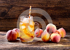 Jar of peach iced tea photo