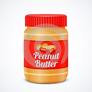 Jar of peanut butter isolated on white