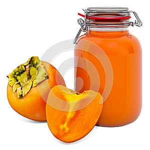 Jar of Persimmon Jam with persimmons, 3D rendering