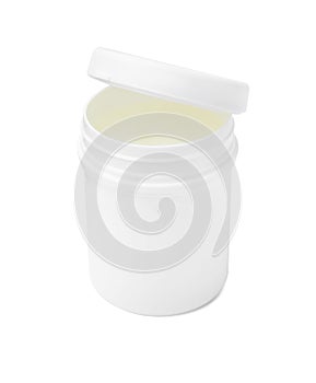 Jar of petroleum jelly on white background
