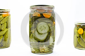 Jar of pickled cucumbers isolated