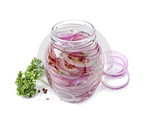 Jar of pickled onions isolated