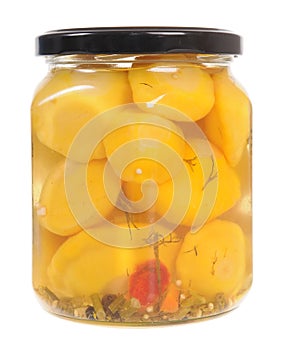 Jar of pickled patison squash