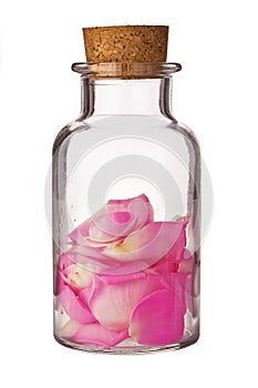 Jar of pink rose petals