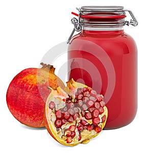 Jar of Pomegranate Jam with pomegranates, 3D rendering