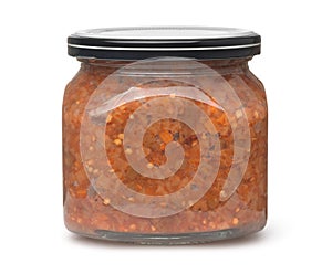 Jar of preserved vegetable salad