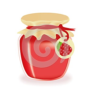 Jar of raspberry jam isolated