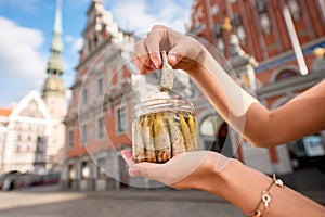 Jar with Riga`s sprats