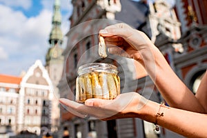 Jar with Riga`s sprats