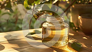 A jar of smooth fragrant oil poured over the skin before cupping to help the cups glide smoothly and prevent bruising